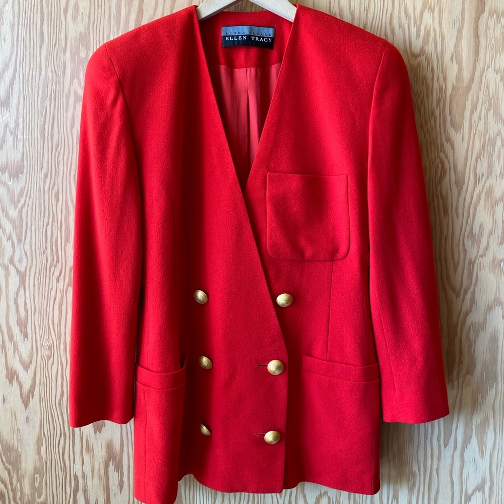 Ellen Tracy Red Double-Breasted Blazer skirt suit